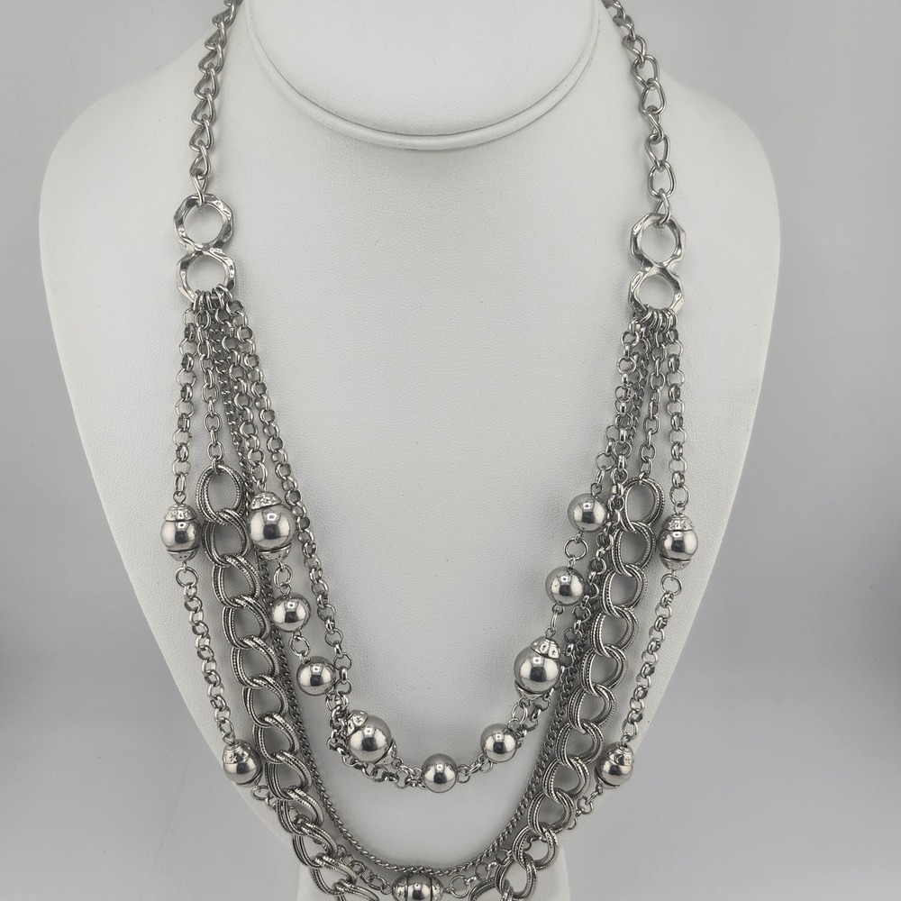 Silver‎ Tone Layered Chain Necklace